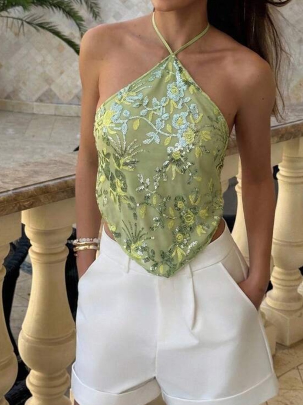 Sequin bandana halter top